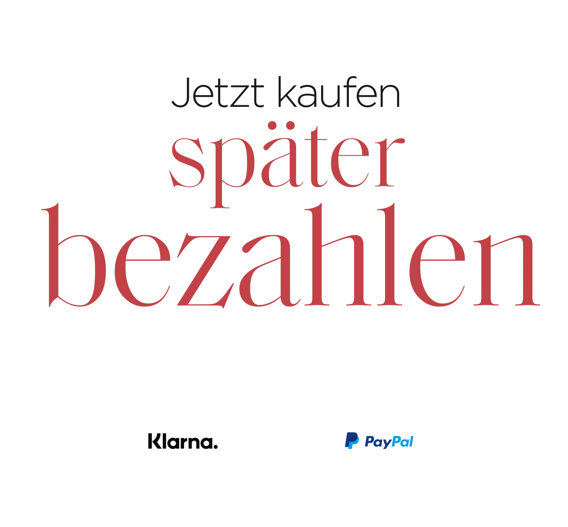 Text saying "Jetzt kaufen später bezahlen" plus Klarna and PayPal Logo