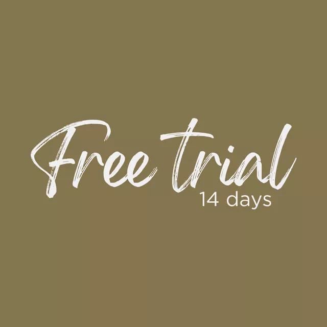 Text on gold background saying "Free trial 14 days"