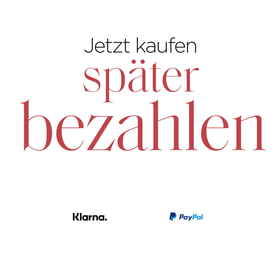 Text saying "Jetzt kaufen später bezahlen" plus Klarna and PayPal Logo