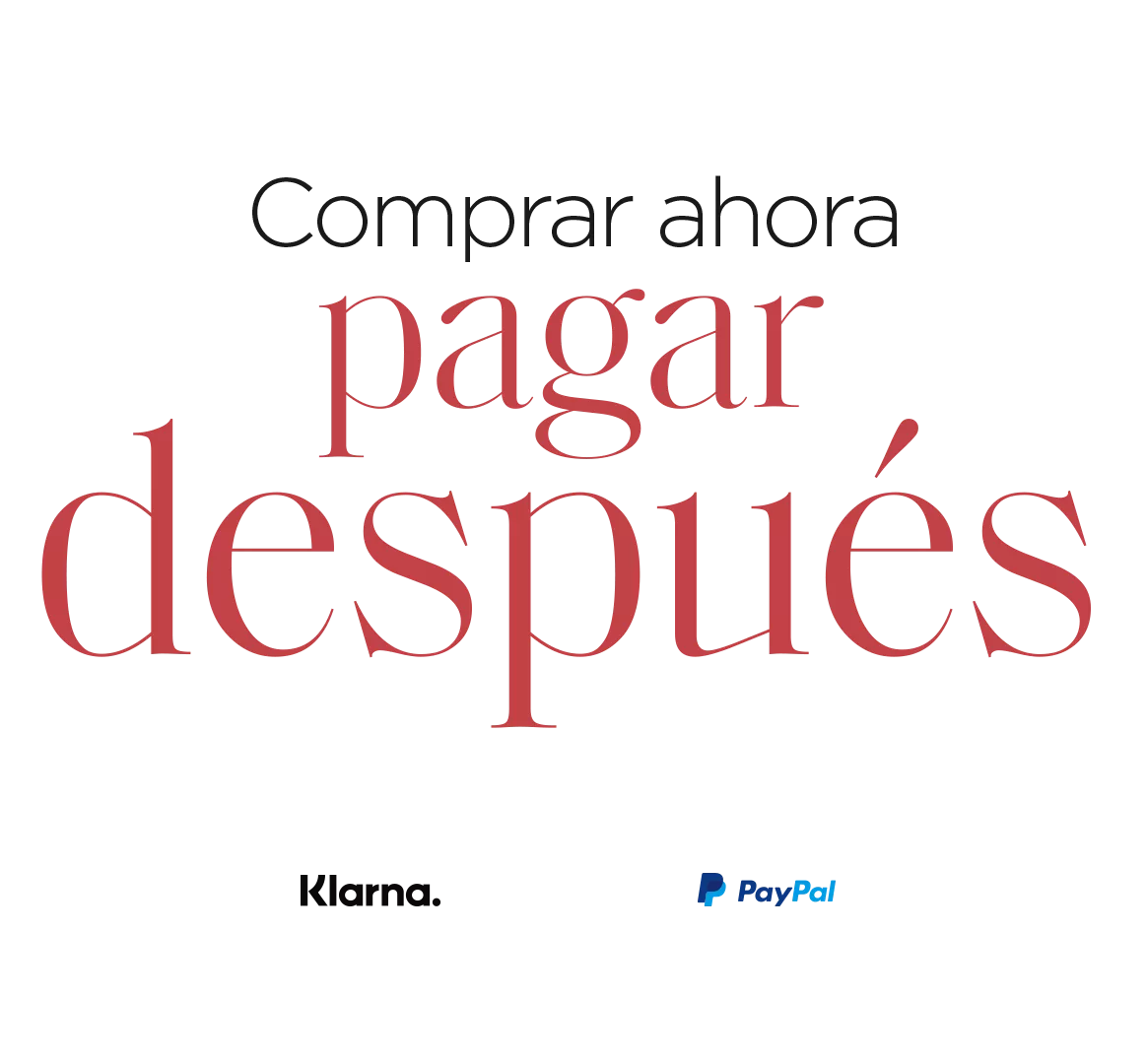 Text saying "Comprar ahora pagar después" plus Klarna and PayPal Logo